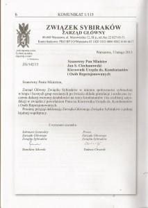 List ZG do Kierow Urzędu ds Kombatantów i Osób Repr