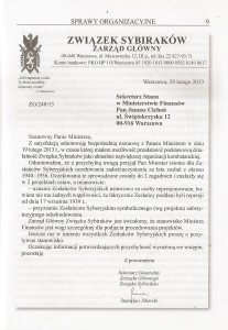List ZG do Sekretarza Stanu w Ministersteie Finansów
